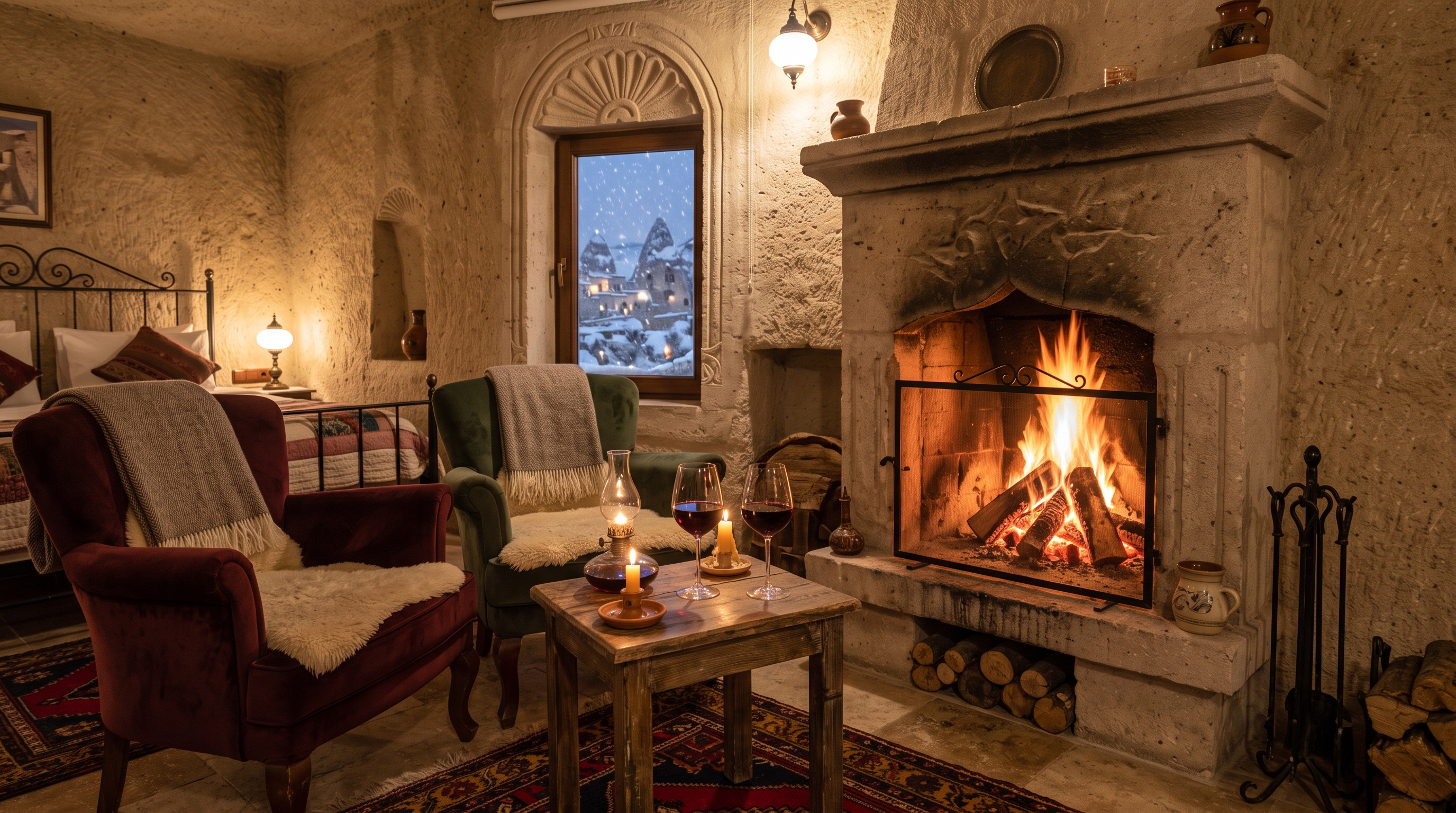 A Fascinating Winter Fairytale in Cappadocia: Luxury Accommodation with Fireplace at Kapadokya Hill Hotel & Spa